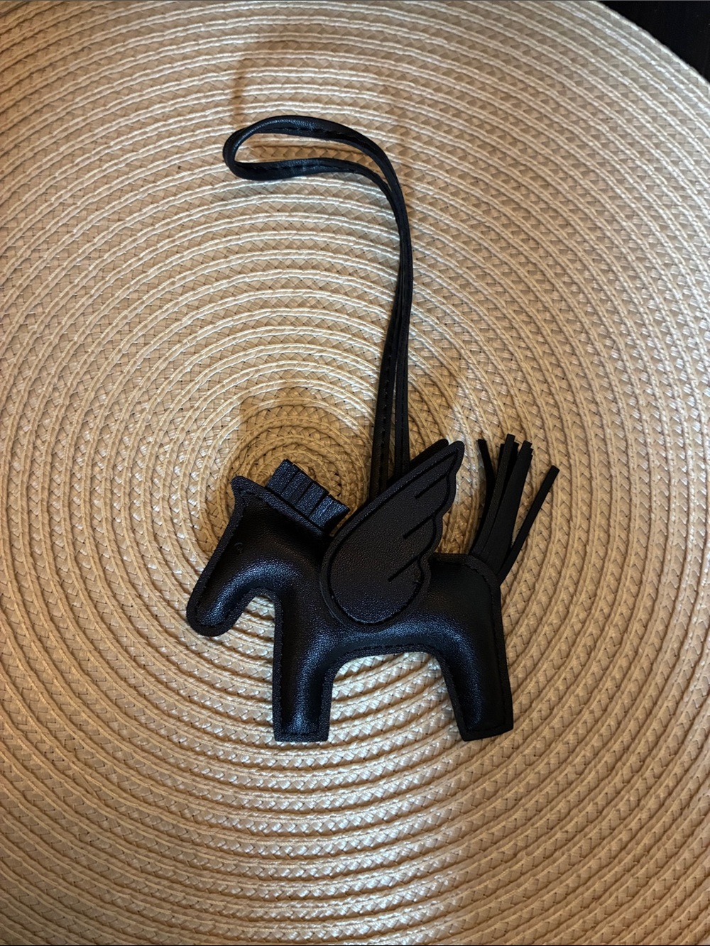 Black Leather Pegasus Bag Charm
